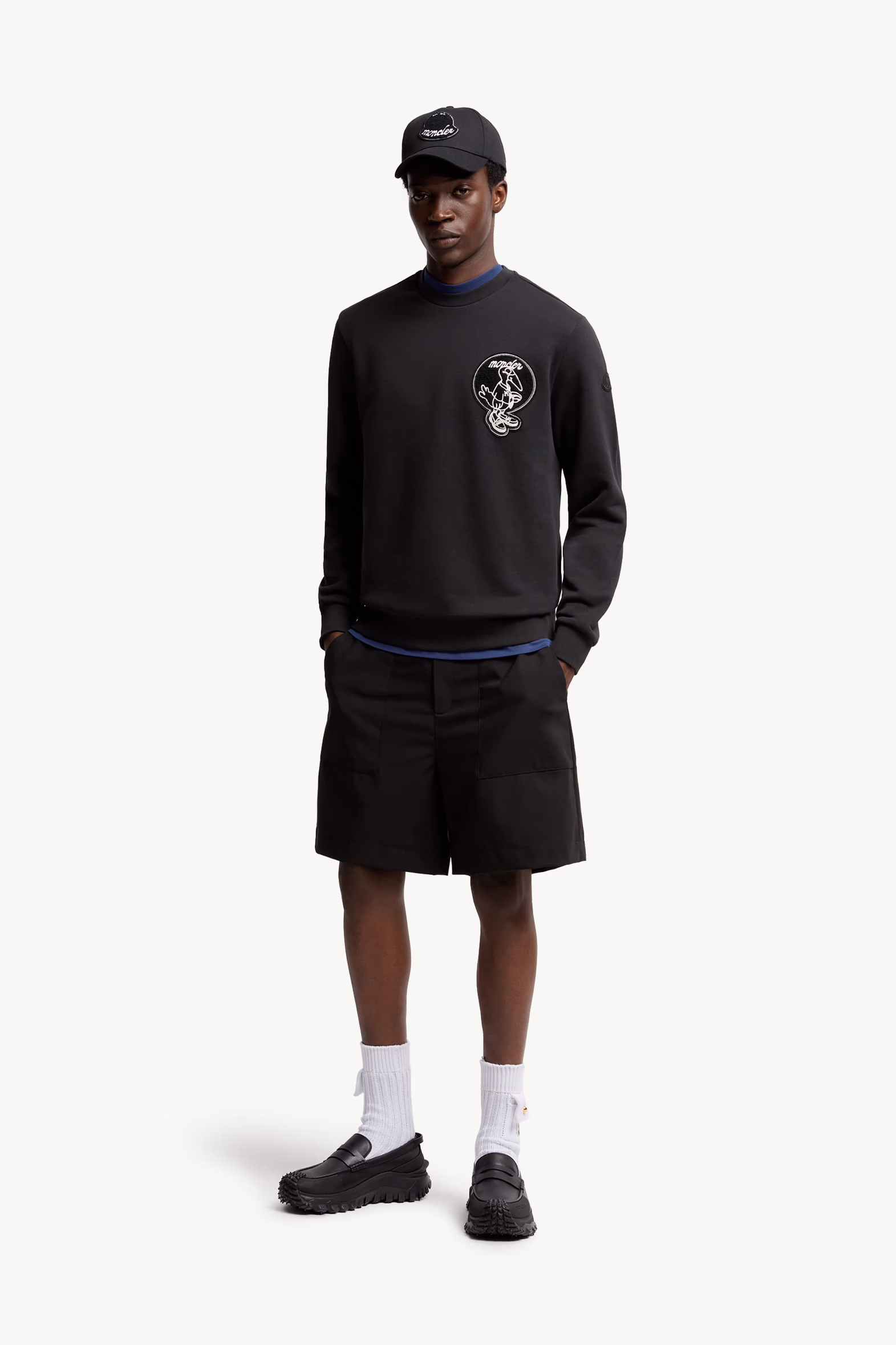 Sudadera de algodón con parche con logotipo Mascot Hombre Negro Moncler 0